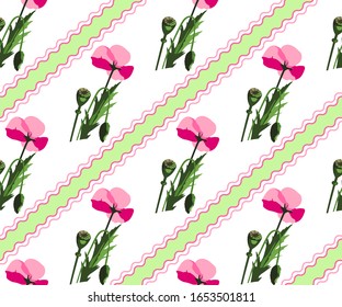 Seamless floral pattern with wild poppy ornamental decorative background. Vector pattern. Print for textile, cloth, wallpaper, scrapbooking