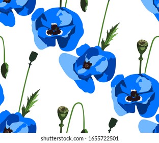 Seamless floral pattern with wild poppy ornamental decorative background. Vector pattern. Print for textile, cloth, wallpaper, scrapbooking