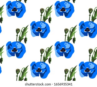 Seamless floral pattern with wild poppy ornamental decorative background. Vector pattern. Print for textile, cloth, wallpaper, scrapbooking
