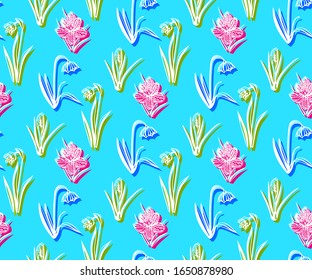Seamless floral pattern with wild spring flower ornamental decorative background. Vector pattern. Print for textile, cloth, wallpaper, scrapbooking