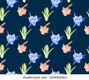 Diseño floral impecable con fondo decorativo ornamental de flores de primavera silvestre. Patrón vectorial. Impresión para textiles, paños, papel pintado, rayado