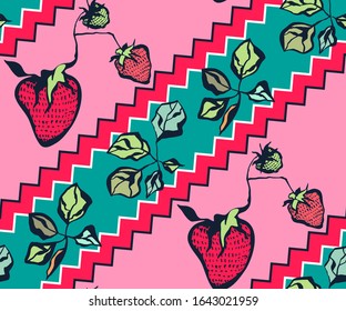 Seamless floral pattern with wild strawberry ornamental decorative background. Vector pattern. Print for textile, cloth, wallpaper, scrapbooking