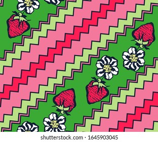 Seamless floral pattern with wild strawberry ornamental decorative background. Vector pattern. Print for textile, cloth, wallpaper, scrapbooking