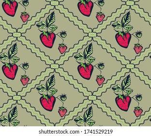 Patrón floral sin foco con fondo decorativo ornamental de fresa silvestre. Patrón vectorial. Imprimir para textiles, tela, papel pintado, raspado