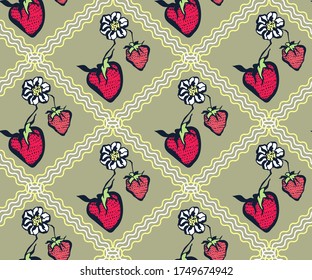 Seamless floral pattern with wild strawberry ornamental decorative background. Vector pattern. Print for textile, cloth, wallpaper, scrapbooking