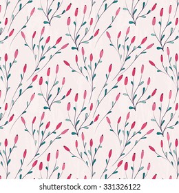 Seamless floral pattern with winter plants. Hand drawn winter holiday design for Christmas and New Year greeting cards, fabric, wrapping paper, invitation, stationery.