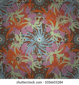 Seamless floral pattern with wonderful flowers in pink, brown and yellow tones. Vector illustration.