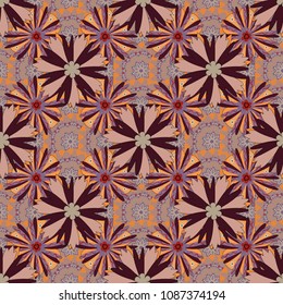 Seamless floral pattern with wonderful flowers in violet, brown and pink tones. Vector illustration.