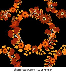 Seamless floral pattern with wonderful flowers in red, yellow and black tones. Vector illustration.