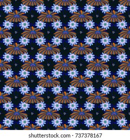 Seamless floral pattern with wonderful flowers in blue, violet and black tones. Vector illustration.