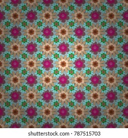 Seamless floral pattern with wonderful flowers in pink, beige and blue tones. Vector illustration.