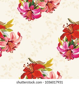 Seamless floral pattern with wonderful lilies Vector Illustration