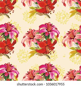 Seamless floral pattern with wonderful lilies Vector Illustration