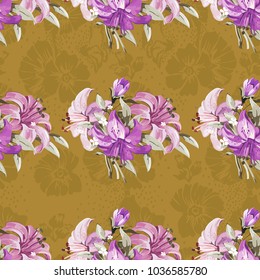 Seamless floral pattern with wonderful lilies Vector Illustration
