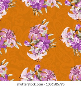 Seamless floral pattern with wonderful lilies Vector Illustration