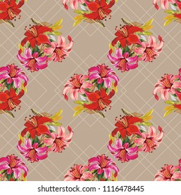 Seamless floral pattern with wonderful lilies Vector Illustration 