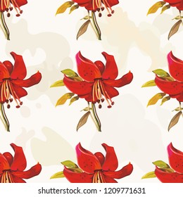 Seamless floral pattern with wonderful lilies Vector Illustration
