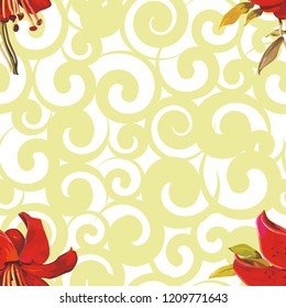 Seamless floral pattern with wonderful lilies Vector Illustration
