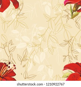 Seamless floral pattern with wonderful lilies Vector Illustration