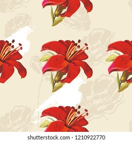Seamless floral pattern with wonderful lilies Vector Illustration