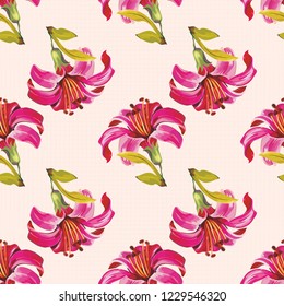 Seamless floral pattern with wonderful lilies Vector Illustration