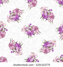 Seamless floral pattern with wonderful lilies Vector Illustration 