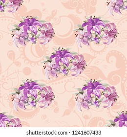 Seamless floral pattern with wonderful lilies Vector Illustration