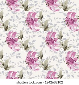 Seamless floral pattern with wonderful lilies Vector Illustration