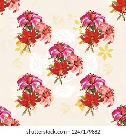 Seamless floral pattern with wonderful lilies Vector Illustration