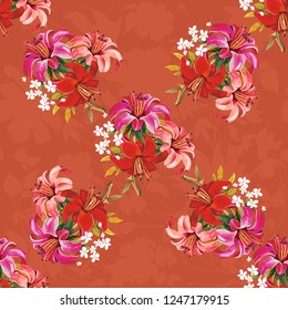 Seamless floral pattern with wonderful lilies Vector Illustration