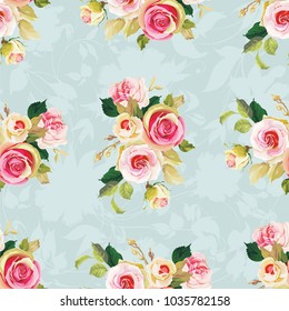 Seamless floral pattern with wonderful roses Vector Illustration
