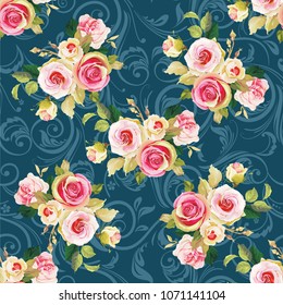Seamless floral pattern with wonderful roses Vector Illustration