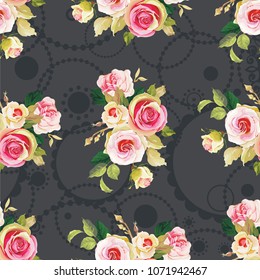 Seamless floral pattern with wonderful roses Vector Illustration