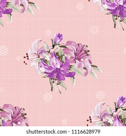Seamless floral pattern with wonderful violet lilies Vector Illustration