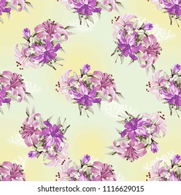 Seamless floral pattern with wonderful violet lilies Vector Illustration