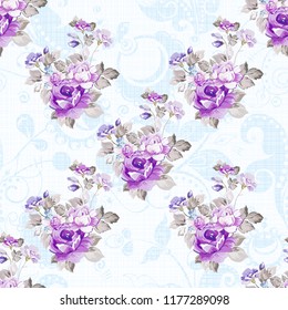 Seamless floral pattern with wonderful violet roses Vector Illustration