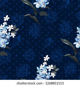 Seamless floral pattern with wonderful violets Vector Illustration