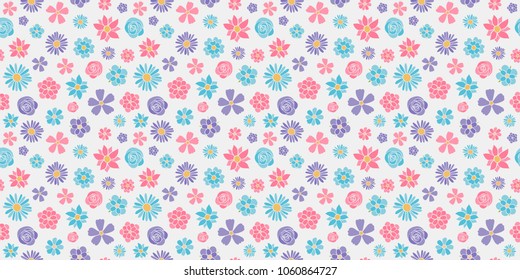 Seamless floral pattern - wrapping paper with cute hand drawn flowers. Vector.