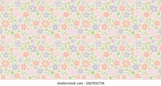 Seamless floral pattern - wrapping paper with cute hand drawn flowers. Vector.