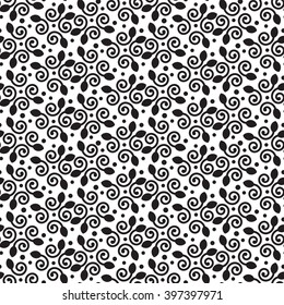 Seamless floral pattern, wrapping paper sample, black and white vector background