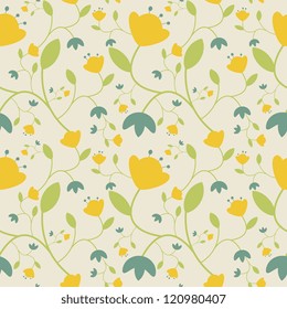 Seamless floral pattern with yellow and blue flowers