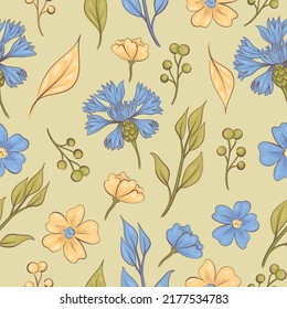 Seamless floral pattern with yellow and blue flowers