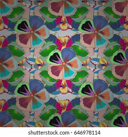 Seamless floral pattern in yellow and blue colors with motley flowers. Vector illustration.