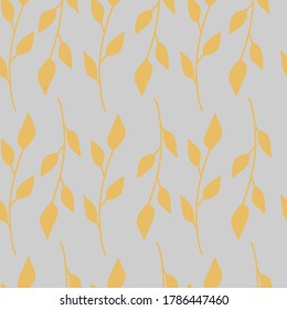 Seamless floral pattern yellow branches on grey background. Minimalist repeat surface. Seamless backdrop for wallpaper fabrics textile. Vector pattern
