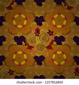 Seamless Floral Pattern in yellow, brown and orange colors. Vector rose flowers and leaves seamless pattern.