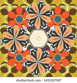Seamless Floral Pattern in yellow, brown and orange colors. Vector illustration.