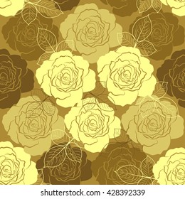 Seamless floral pattern with yellow and brown roses