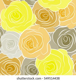 Seamless floral pattern in yellow colors. Motley roses with a band of flowers. Watercolor painting seamless pattern.