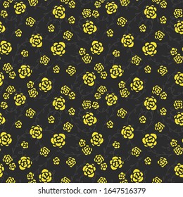 Seamless floral pattern with yellow flowers on a black background. Vector illustration. 