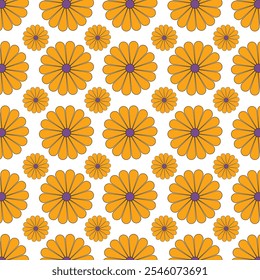 Padrão floral contínuo com flores amarelas sobre fundo branco.
